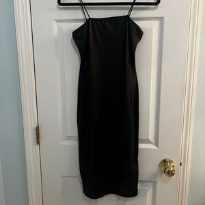 Black leather like spaghetti straps dress